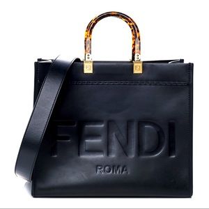 Fendi Calfskin Plexiglass Medium Sunshine Shopper Tote Black